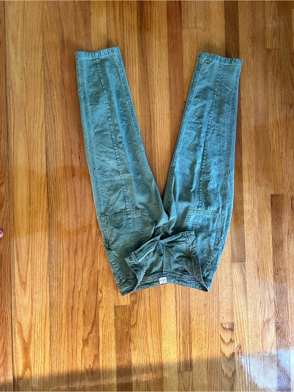 Anthropologie Washed Olive Green Palm Leaf Design Cropped Utility Pants